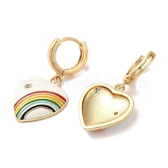 Серьги-кольца из латуни с радугой из настоящего золота 18 карат&nbsp;EJEW-L268-042G-03