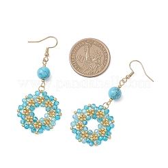 Серьги-подвески ручной работы из стеклянного бисера в виде цветов&nbsp;EJEW-MZ00679-03