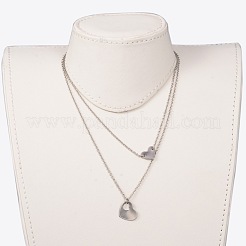 変色しにくい2層ステンレスネックレス  ハートパーツとカニカン付き  ステンレス鋼色  15.3インチ（39cm）&nbsp;NJEW-JN01244
