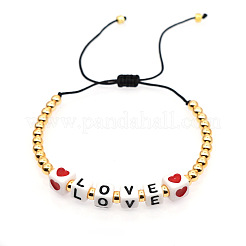 Браслеты из плетеных бусин с акриловыми кубиками и надписью «любовь»&nbsp;EG4243