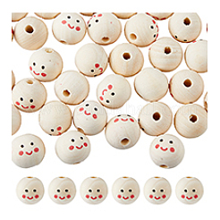 40шт деревянные европейские бусины с принтом WOOD-DC0001-11