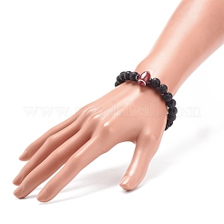 Bracciale elasticizzato in pietra lavica naturale&nbsp;BJEW-JB08553-05