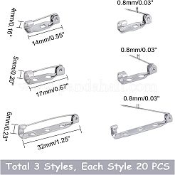 304 ステンレス ピン ブローチ バック バー 金具  ステンレス鋼色  14~32x5x4~6mm  60個/箱&nbsp;STAS-UN0011-30P