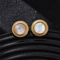 Серьги-гвоздики из натуральной белой ракушки из нержавеющей стали 304 EJEW-Z103-04G-02