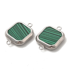 304ステンレススチールコネクタチャーム  スクエアリンク  アクリル&シェル&合成マラカイト付き  ステンレス鋼色  12x17x3mm  穴：1.5mm&nbsp;STAS-A079-07P