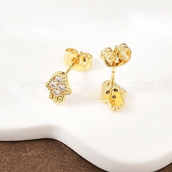 Orecchini a bottone in ottone con zirconi chiari e micro pavè&nbsp;EJEW-F405-21B-G