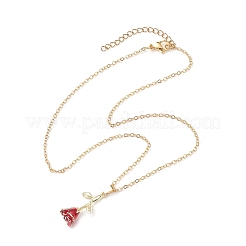 День святого Валентина сплав темно-красной эмали роза цветок кулон ожерелье X1-NJEW-TA00183