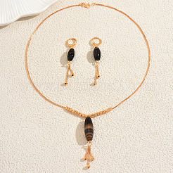 Комплекты серег и ожерелий из натурального агата с конским глазом и бусинами-кисточками для женщин TU2166