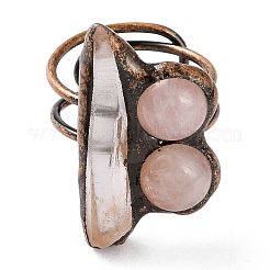 Регулируемые кольца самородки из кристаллов натурального кварца и розового кварца RJEW-A041-04R