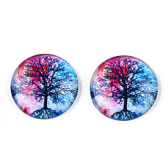 Cabuchones flatback medio redondo / cúpula árbol patrón de vidrio para proyectos de diy&nbsp;GGLA-Q037-25mm-M28-01