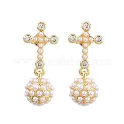 Крест из латуни с микропаве из прозрачных кубических цирконий и полукруглые серьги-гвоздики с подвесками&nbsp;EJEW-L275-05G