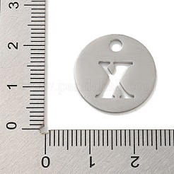 変色しない304ステンレススチールペンダント  ステンレス鋼色  アルファベット付きフラットラウンド  文字x  19x1.2mm  穴：2.5mm&nbsp;STAS-F233-M-P01-A-X