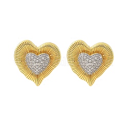Серьги-гвоздики из латуни с микро-паве и прозрачным фианитом в форме сердца&nbsp;EJEW-H158-02G