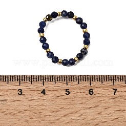 女性用天然ソーダライトビーズストレッチリング  ガラスシードビーズで  多面カットラウンド  内径：19mm&nbsp;RJEW-JR00868-04