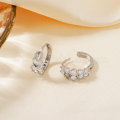 Латунные плоские круглые серьги-кольца с прозрачным кубическим цирконием PR2276-2