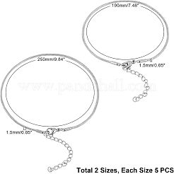 304ステンレススチールスネークチェーンブレスレット  カニカン付き  ステンレス鋼色  9-7/8インチ（250mm）＆7-1/2インチ（190mm）  10個/箱&nbsp;STAS-UN0008-72P