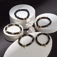 Bracciale elasticizzato con perline a disco in legno di cocco&nbsp;BJEW-JB07361