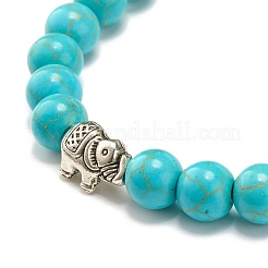 Круглый эластичный браслет из синтетической бирюзы и натуральной вулканической породы&nbsp;BJEW-JB07470-02
