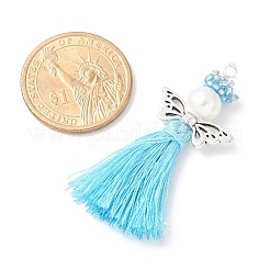 Стеклянные жемчужины круглые бусины с поликоттоновой кисточкой большие подвески&nbsp;PALLOY-MZ00612