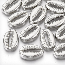Placage de perles en plastique abs, pas de trous / non percés, forme de cauris, platine, 19x13x4mm