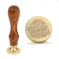Brass Retro Wax Sealing Stamp, with Wooden Handle for Post Decoration DIY Card Making, Ocean Themed Pattern, 90x25.5mm