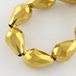 Electroplate Glass Bead Strands, Faceted, teardrop, Golden Plated, 16x10mm, Hole: 1mm, about 50pcs/strand, 31.5 inch