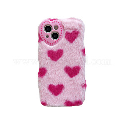 Warm Plush Mobile Phone Case for Women Girls, Winter Heart Shape Camera Protective Covers for iPhone14, Deep Pink, 14.67x7.15x0.78cm