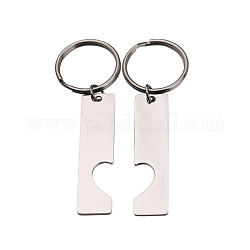 Schlüsselanhänger aus Edelstahl, mit legierten Schlüsselringen, Rechteck mit Herz, Edelstahl Farbe, Anhänger: 5x1.2cm, Ring: 25 mm Durchmesser.