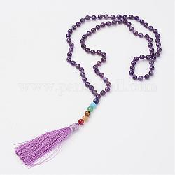 Amethyst Beaded and Gemstone Beaded Necklaces, with Tassel Pendants, 32.87 inch(835mm)