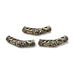 Perlas de latón enchapadas en estante estilo tibetano, tubo curvado, Plateado de larga duración, Bronce antiguo, 26.5x5mm, agujero: 3.5 mm