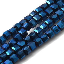 FilI di perline in vetro placcato, sfaccettato, cubo, blu, 4x4x4mm, Foro: 1 mm