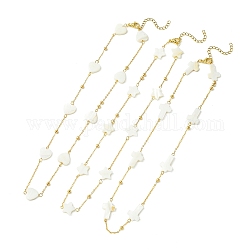 3 Uds. Conjunto de collares de cadena de eslabones con cuentas de concha natural de 3 estilos con cadenas de cable doradas de latón, corazón y estrella y cruz, dorado, 17.72 pulgada (45 cm), 1pc / estilo