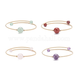 Bracelet en perles rondes en pierre naturelle, bracelet de couple de fil de mémoire en acier pour les femmes, or, diamètre intérieur: 2-1/4 pouce (5.7 cm)