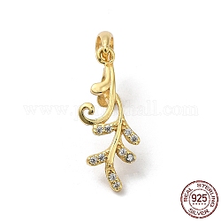 Rack Plating 925 Sterling Silver Ice Pick Pinch Bails, with Micro Pave Clear Cubic Zirconia, Leaf, with S925 Stamp, Real 18K Gold Plated, 21.5x8.5mm, Hole: 3x4.5mm, Pin: 0.9mm