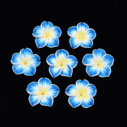 Argilla polimerica artigianali 3 d Plumeria fiore perline, dodger blu, 30x11mm, Foro: 2 mm