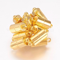 Messing-Magnetverschlüsse mit Schlaufen, Nickelfrei, Kolumne, golden, 16x6 mm, Bohrung: 1.5 mm