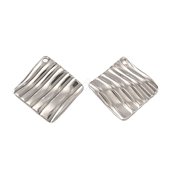 304 Stainless Steel Pendants, Grooved Rhombus Charm, Stainless Steel Color, 22x22x2.5mm, Hole: 1.4mm