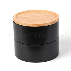 Двухслойная штабелируемая шкатулка для драгоценностей, Деревянная коробка, круговой, чёрные, 12.1x14 см, внутренний диаметр: 135 мм