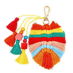 Decorazione pendente nappa bohémien, ciondoli di stoffa a foglie lavorate a maglia, per ornamento borsa donna, colorato, 19.2~20.2cm
