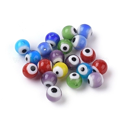 Handmade Evil Eye Lampwork Round Beads, Mixed Color, 8mm, Hole: 1mm