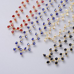 Glasperlen Halsketten, mit Messing-Karabinerverschlüssen und eisendrehten Ketten, golden, Mischfarbe, 13.3 Zoll (33.8 cm), 12 mm