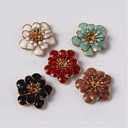 Flower Brass Enamel Cabochon Settings, Golden, Mixed Color, Tray: 4mm, 20x7mm, Hole: 1mm