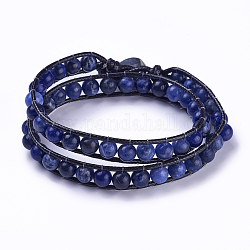 Bracelets en sodalite naturelle avec perles rondes, avec cordons en polyester ciré coréen et 304 boutons à coudre en acier inoxydable, 15-3/8 pouce (39 cm), 10mm