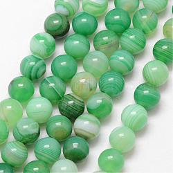 Agata a strisce naturali / fili di perle di agata fasciate, tondo, grado a, tinti e riscaldato, verde mare medio, 8mm, Foro: 1 mm, circa 47pcs/filo, 15 pollice