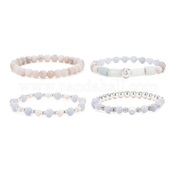 4 pièces 4 styles de pierres précieuses mixtes naturelles et synthétiques et 304 bracelets extensibles en perles d'acier inoxydable pour femmes, 2-1/8~2-1/4 pouce (5.4~5.6 cm), 1pc / style