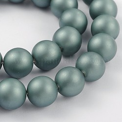 Round Shell Pearl Bead Strands, Frosted, Cadet Blue, 12mm, Hole: 1mm, about 34pcs/strand, 15.7 inch