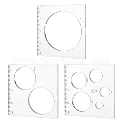 3 x multifunktionales Maßstabslineal aus Acryl, Malschablonen, für studentische Malutensilien, Handwerksprojekte, rundes Muster, 101.5x101.5x6 mm, Innendurchmesser: 6.5~76.5 mm