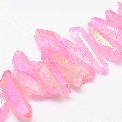 Elettrodeposte quarzo naturale fili di cristallo perline, pepite, tinto, perla rosa, 16~36x5~8x5~8mm, Foro: 1.5 mm, circa 15pcs/filo, 4 pollice