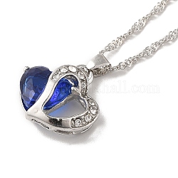 Collier pendentif coeur en résine avec chaînes singapour, bijoux en alliage de zinc platine pour femmes, bleu, 9.06 pouce (23 cm)