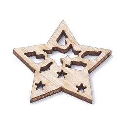 Неокрашенные деревянные подвески, звезда, деревесиные, 28.5x30x2 мм, отверстие : 1 мм